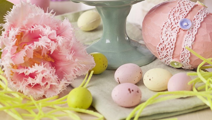 Easter Eggs and Pink Tulip