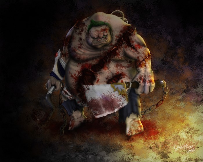 Pudge from DOTA 2 covered in blood