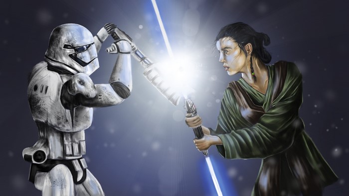 Rey vs Stormtrooper with Lightsabers