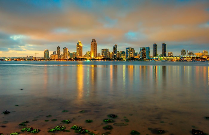San Diego Skyline at Dusk over the Ocean