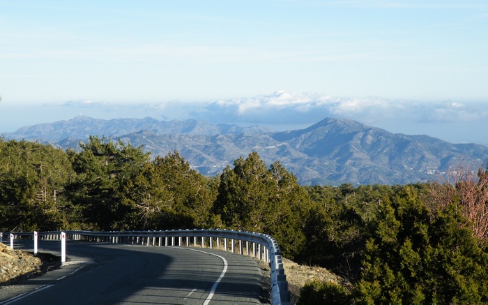 Mountain road with trees and distant mountains