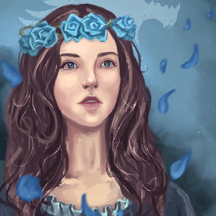 Lianna Stark from Game of Thrones with blue roses