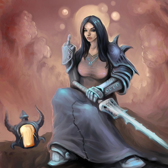 Warrior woman with sword and armor
