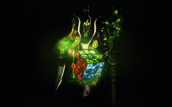 Rubick from DOTA 2 holding a Rubik's Cube
