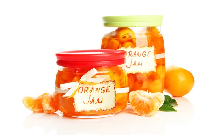 Orange Jam in Jars with Oranges