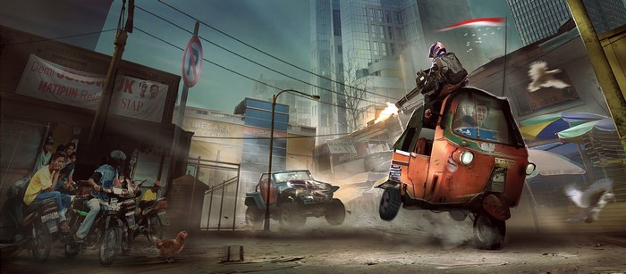 4K Battle with Machine Guns in Urban Setting