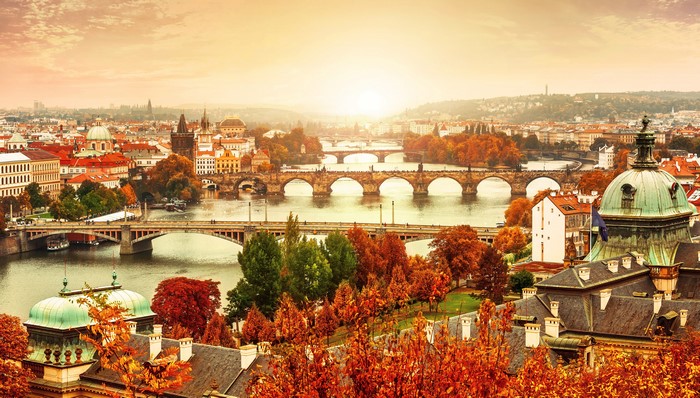 Prague, Czech Republic in Autumn with Bridges and River