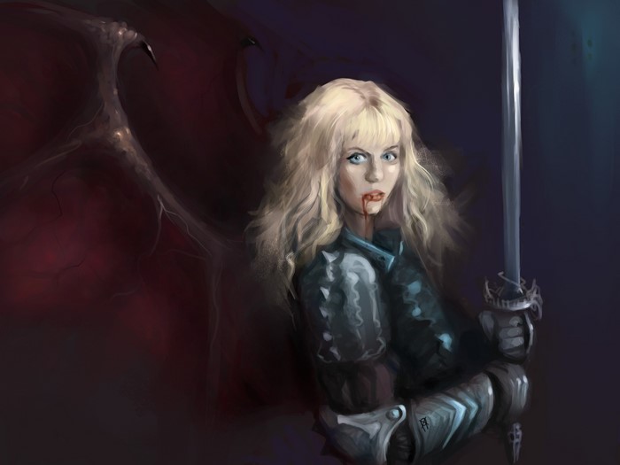 Blonde warrior with sword and wings
