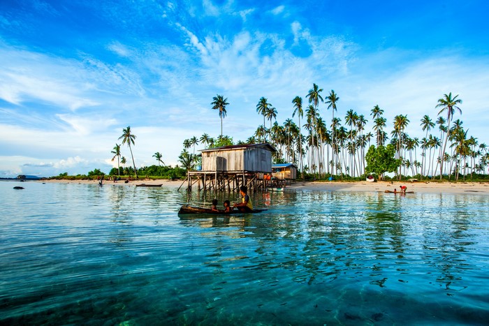 Stilt Houses and Palm Trees on Maiga Island, Malaysia