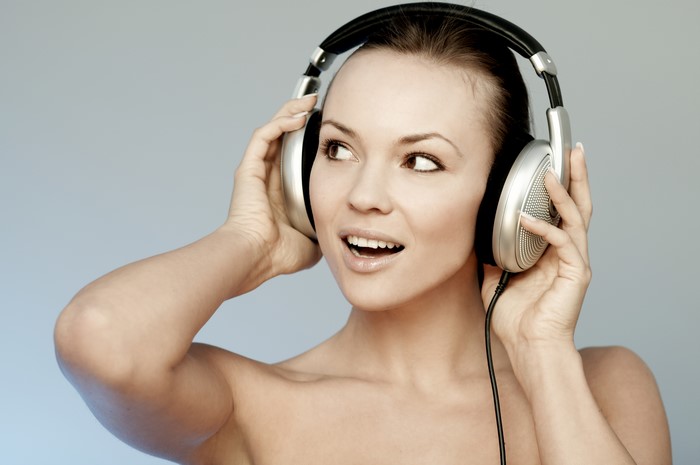 Woman wearing headphones