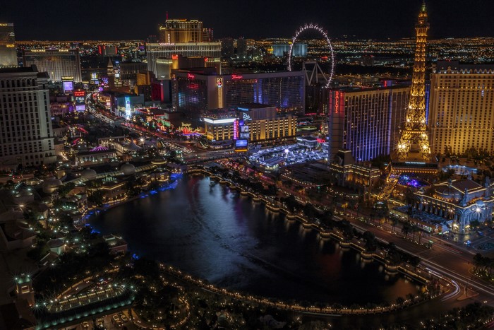 Las Vegas Strip at Night with Eiffel Tower