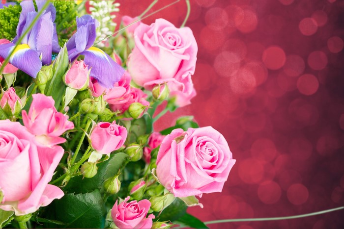 Pink Roses and Irises Bouquet