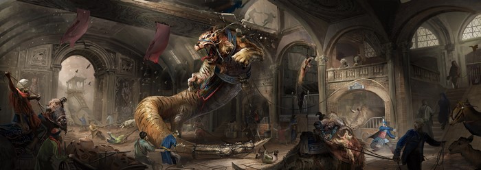 Monster battle in ancient arena