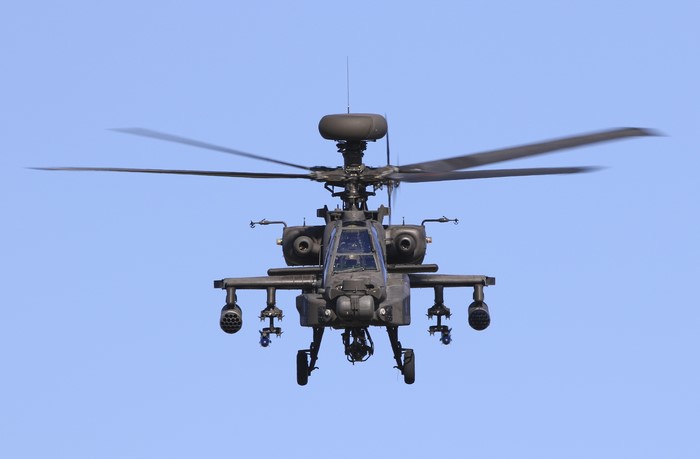AH-64D Apache Helicopter in flight