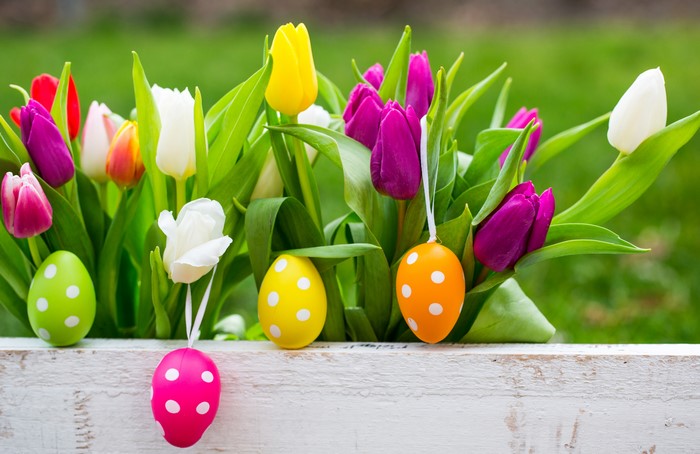Easter Tulips and Decorated Eggs