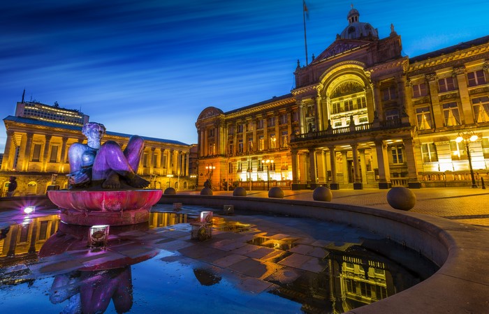 Birmingham England Fountain Sculpture at Night