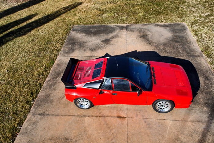 4K Red 1980 Lancia SE037 from above