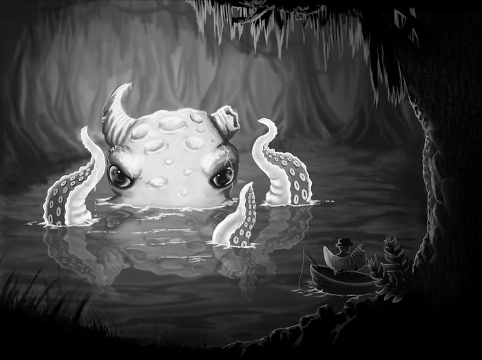Monster in a cave with a fisherman