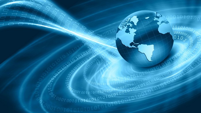 Globe with binary code streams
