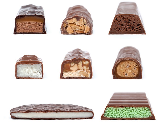 Assortment of chocolate bars with different fillings