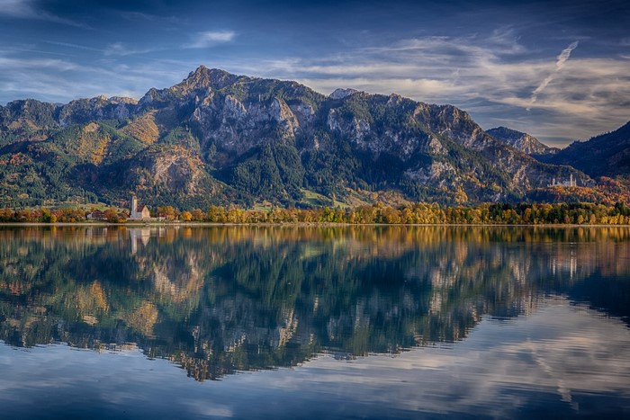 Forggensee Lake with Bavarian Alps and Mountains