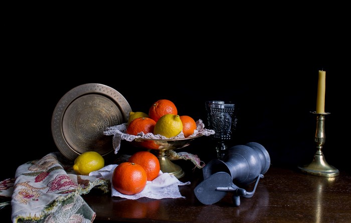 Still life with oranges, lemons, and jug