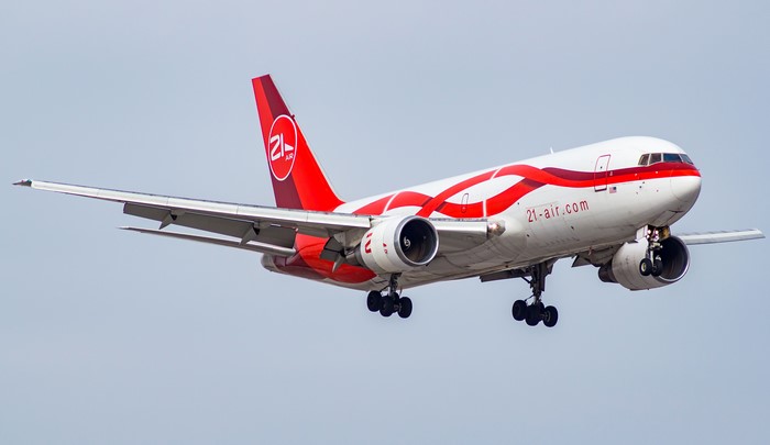 21 Air Boeing 767-241 Cargo Airplane Landing