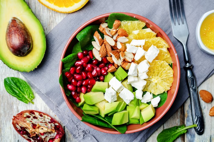 Salad with Pomegranate, Avocado, Orange, Feta, and Almonds