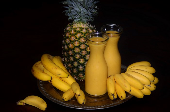 Pineapple and Banana Juice in Bottles