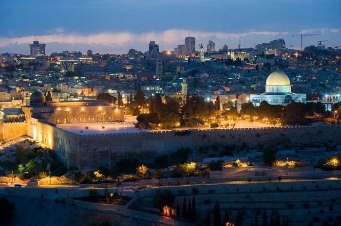 Jerusalem skyline with Dome of the Rock at night