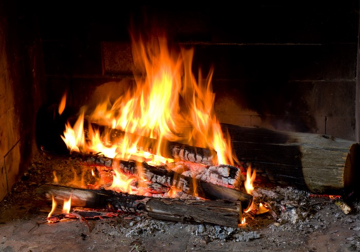 Fire burning in a fireplace