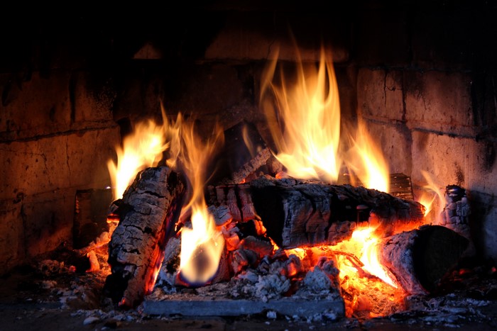 Fire burning in a fireplace