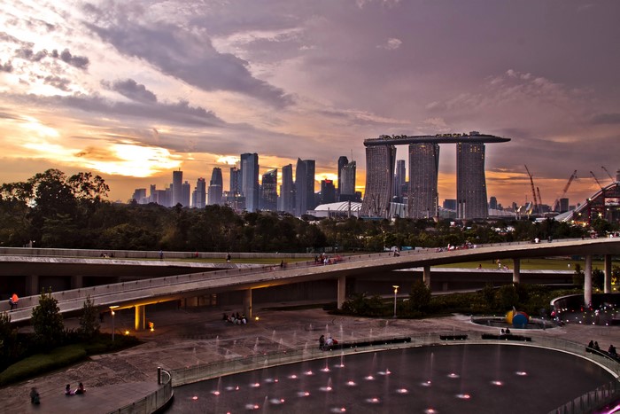 Singapore skyline with Marina Bay Sands at sunset