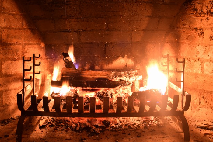Fireplace with burning logs