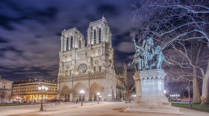 Notre Dame Cathedral at Night in Paris
