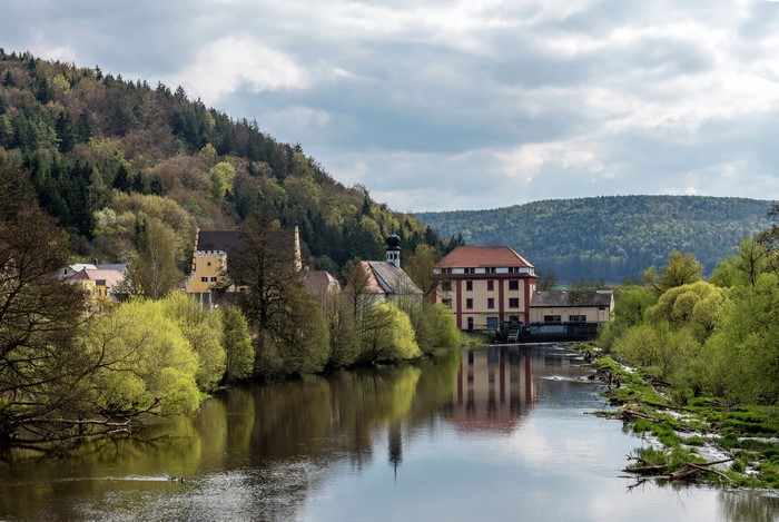 River and buildings in Bavaria, Germany