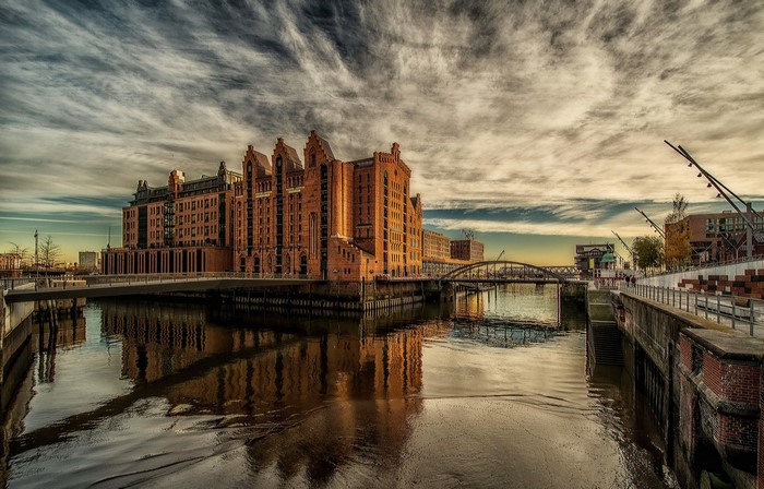 Speicherstadt Warehouses and Bridge in Hamburg, Germany