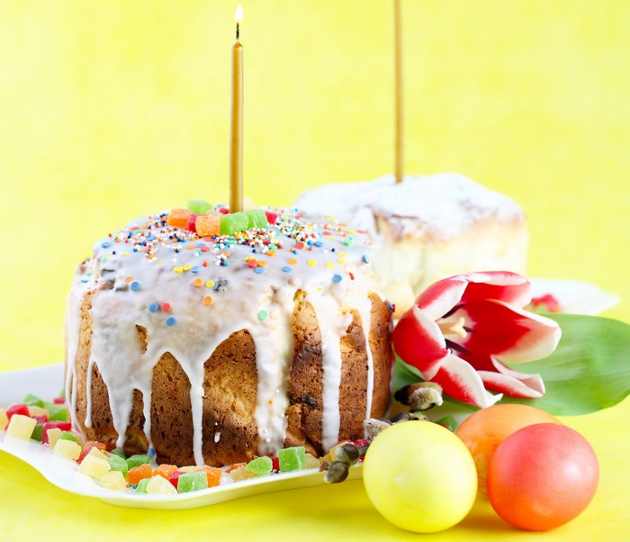 Easter Kulich with Candles and Eggs