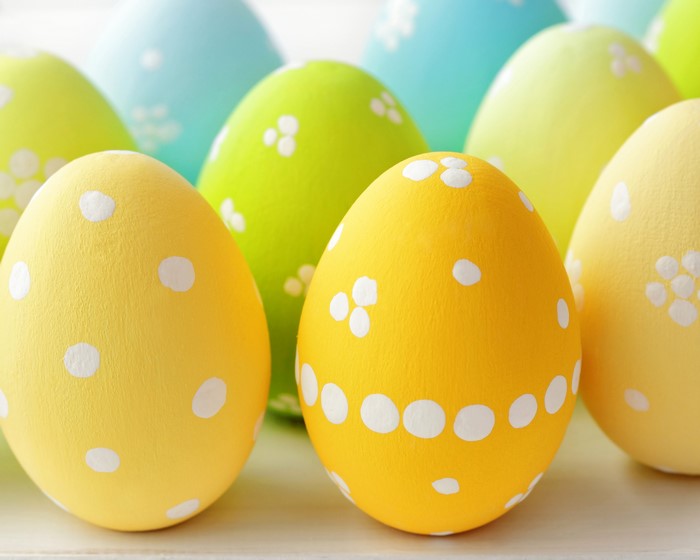 Easter Eggs with White Polka Dots and Flowers