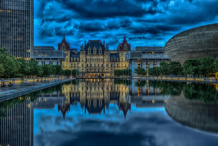 New York State Capitol Building and Empire State Plaza reflecting pool