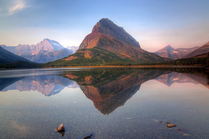 Lake McDonald and mountains in Glacier National Park, USA