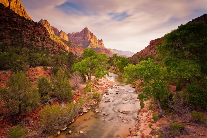 Virgin River and Watchman at Zion National Park