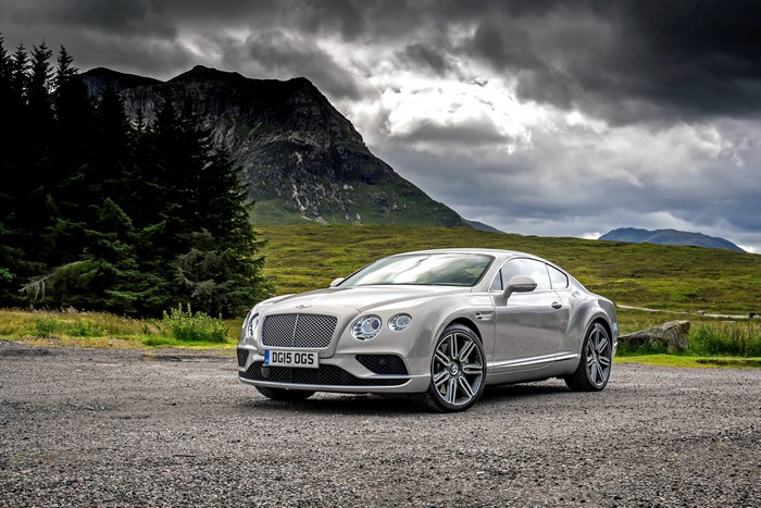 Silver Bentley Continental GT in Scotland