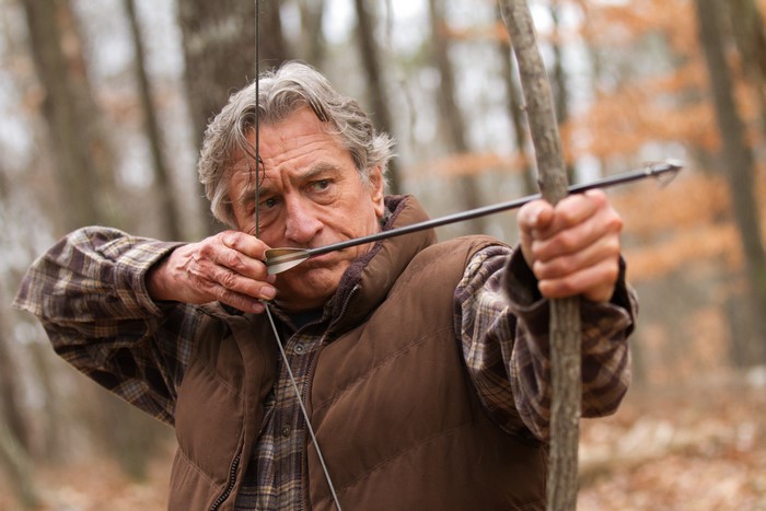 Robert De Niro in Killing Season with bow and arrow
