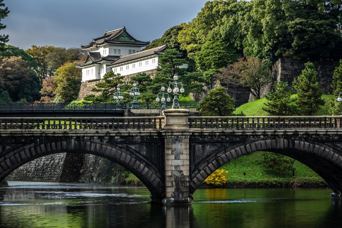 Imperial Palace bridge over river in Tokyo, Japan