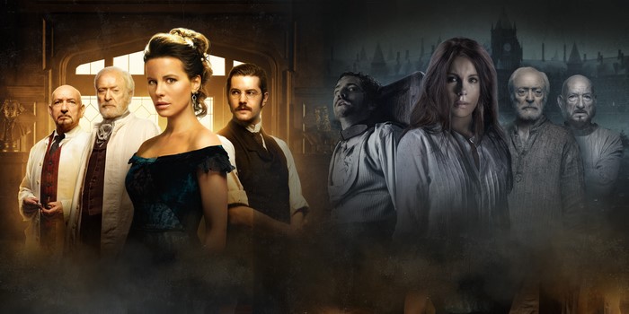 Kate Beckinsale and men in a split image