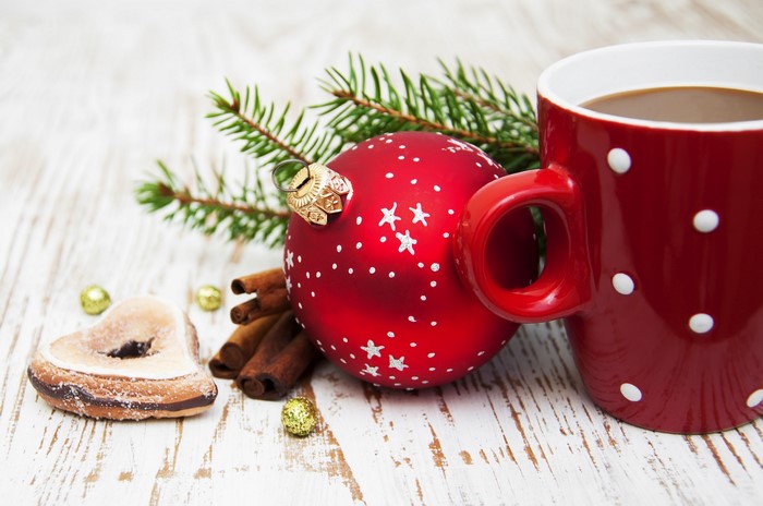 Christmas mug with ornament and cookies