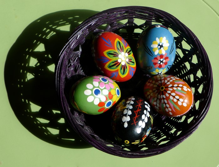 Decorated Easter Eggs in a Basket