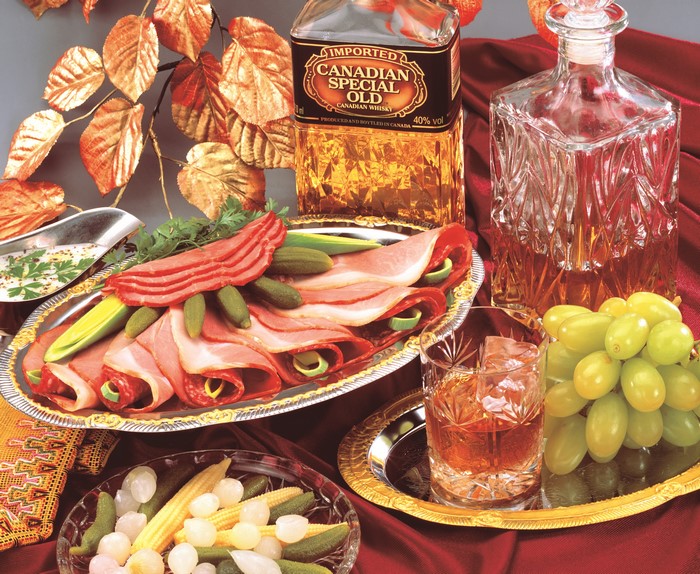 Still-life with Ham, Grapes, and Canadian Whisky