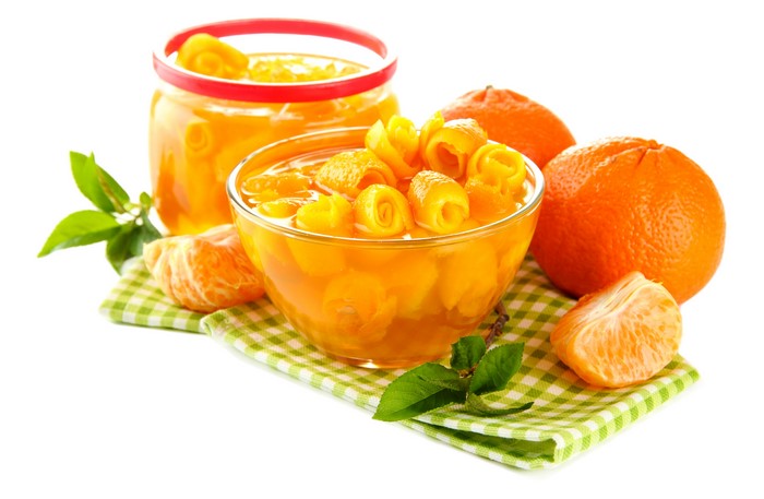 Mandarine Jam in a Jar and Bowl with Fresh Mandarines